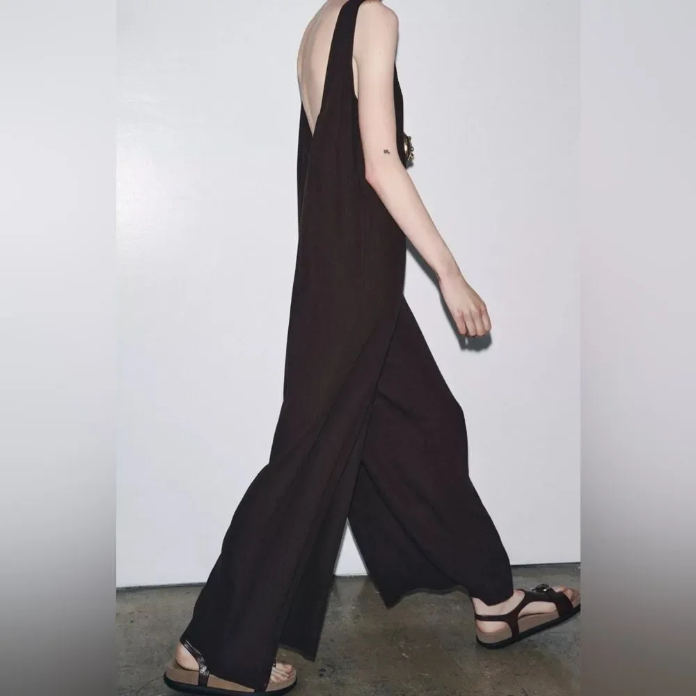 ZARA ZW COLLECTION LINEN LONG JUMPSUIT